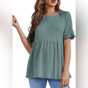 SHEIN LEMAFER Women's Maternity Waffle Knit Peplum Hem Tee Pregnancy Blouse